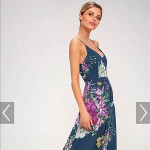 Lulus Passion Island Teal Blue Floral Print Maxi Dress